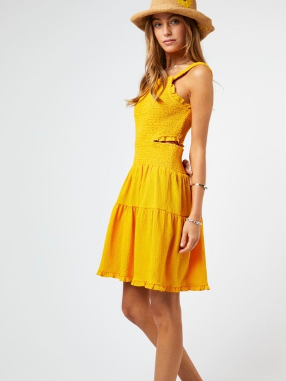 Davi & Dani Plus Size Sunshine Yellow Smocked Tiered Sundress Dopamine Dressing